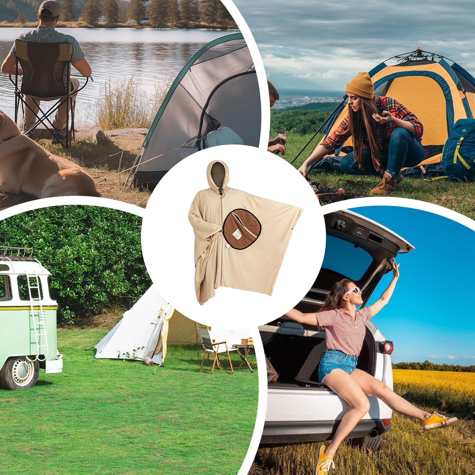 Cape Sleeping Bag - Sac de couchage portable en polaire - Cape avec capuche - Couverture de stade de camping polyvalente en plein air - Poncho à capuche coupe-vent pour camping en plein air