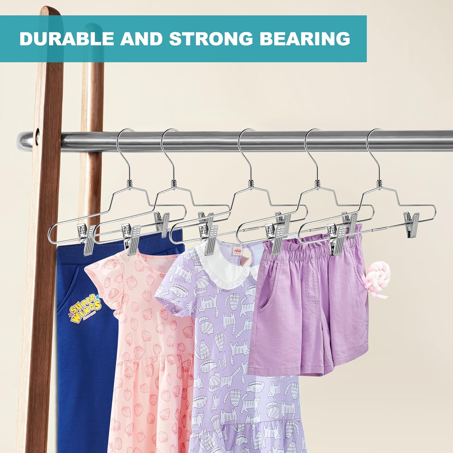Quality Metal Skirt Hangers with Clips Space Saving - Pant Hangers with Clips & 360° Swivel Hook - Anti-Rust, Heavy-Duty Stainless Steel Hangers for Shorts, Jeans, Trousers, and More (100, 14 inch)