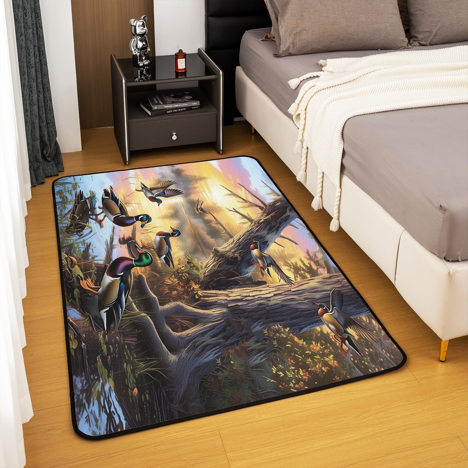 jejeloiu Duck Hunting Area Rug 3x5 Wild Animal Living Room Rugs for Bedroom for Boys Girls KidsTeens Flying Duck Wildlife Decorative Rug Non-Slip Sunset Indoor Floor Mat