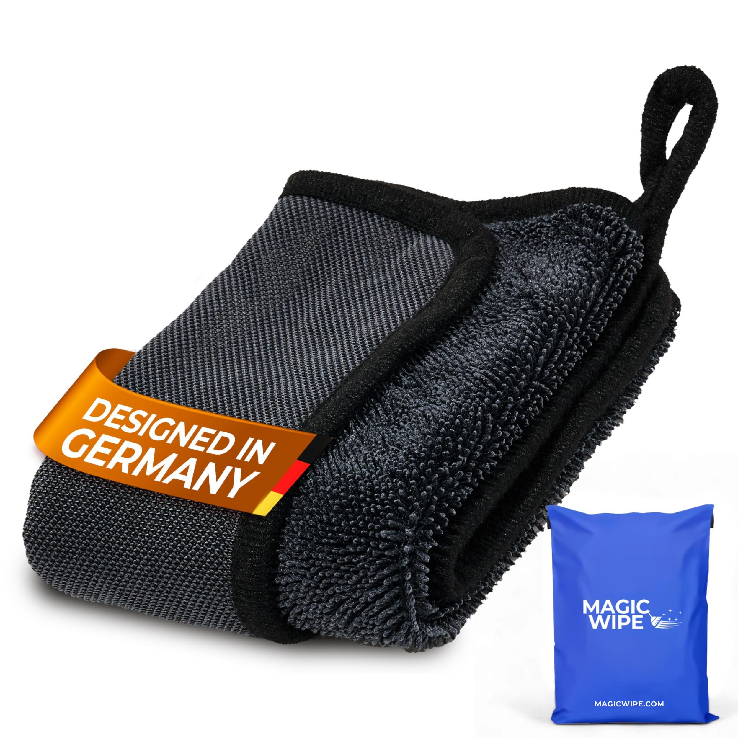 Magic Wipe Black 30X40cm Magicwipe® Microfibre Cloth - 2 Pack 30 X 40 Cm Dual Sided Cleaning Cloth - 600 Gsm All Purpose Streak Free Diamond Wave Polishing Cloth For Kitchen Worktops, Glass, Mirrors, Bathrooms, Car