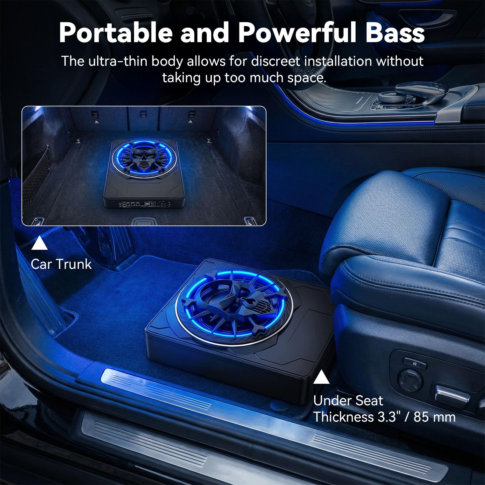OiLiehu Subwoofer para Coche de 10 Pulgadas y 1200W, Subwoofer con Sonido Envolvente Estéreo, Amplificador de Audio Integrado, con Luz Ambiental LED Multicolor