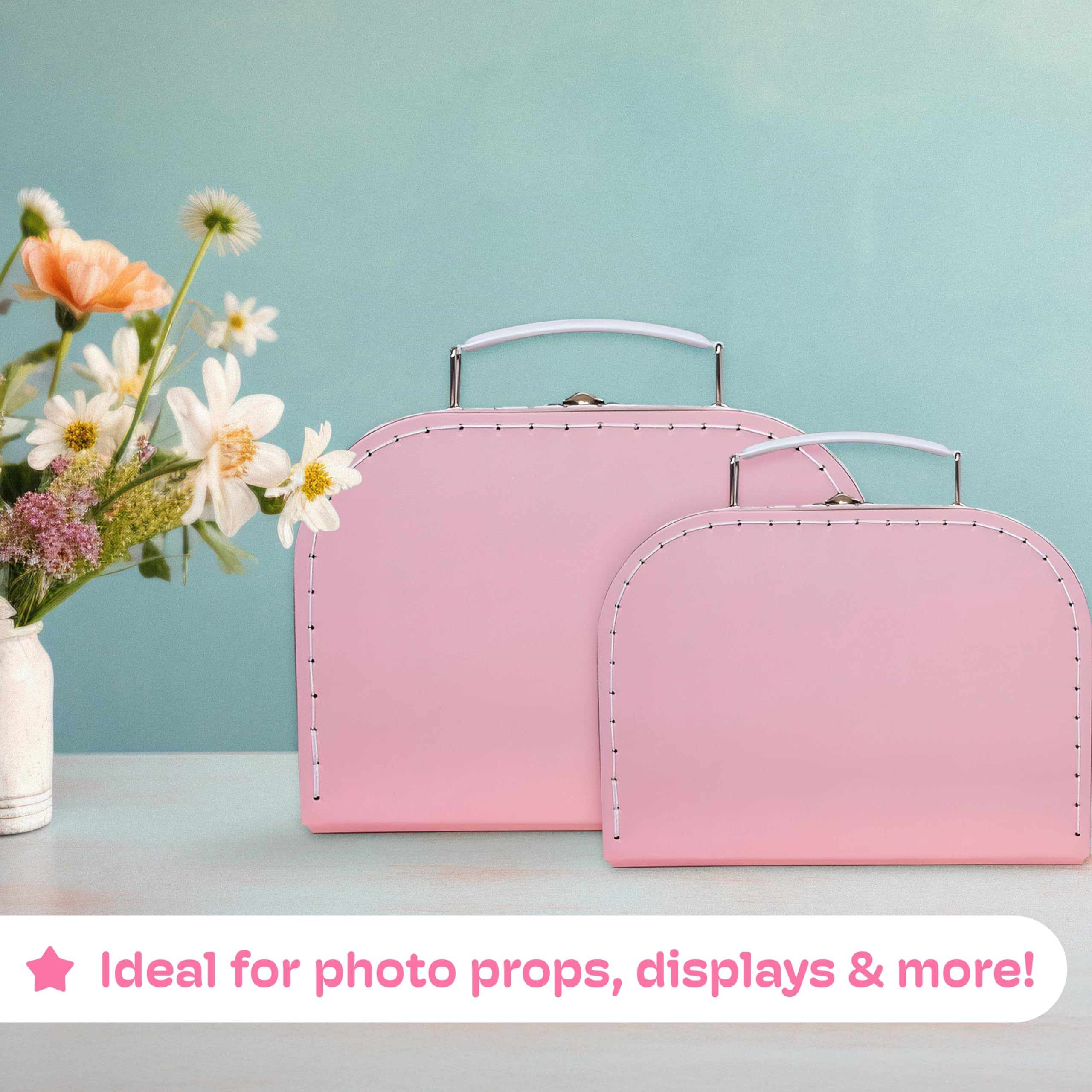 Jewelkeeper - Valigie in Cartoncino, Set da 3 – Scatole Regalo Portaoggetti Impilabili per Compleanno Matrimonio Natale Nursery Ufficio Decorazione Vetrine Giocattoli Foto - Disegno Rosa Chiaro Baby