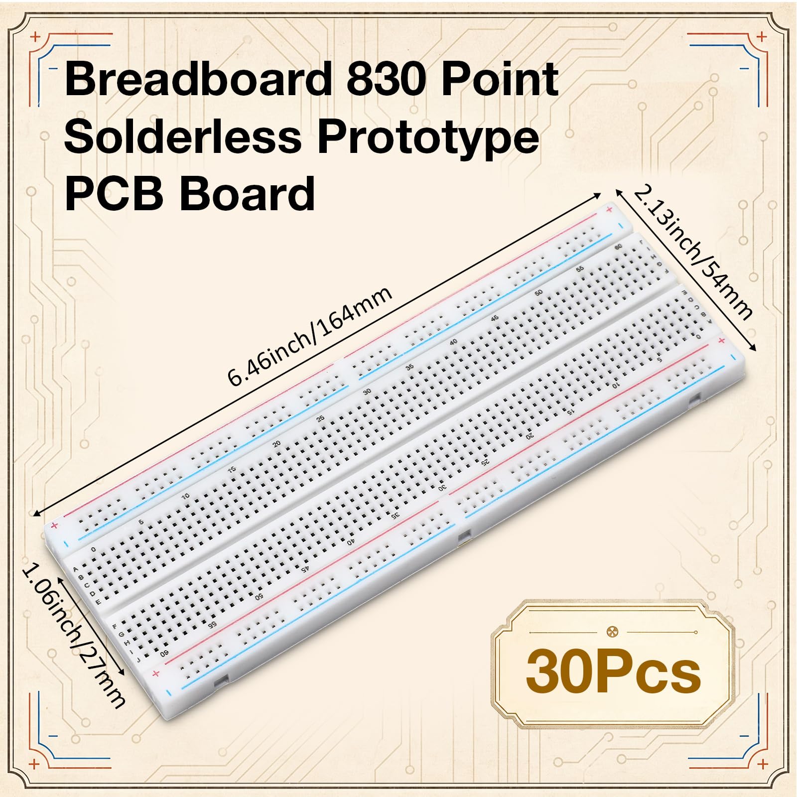 30 pezzi breadboard 830 punti prototipo senza saldatura 6,9 x 1,8 x 3,4 pollici Kit di schede PCB per la distribuzione dello schermo Proto, blocchi di collegamento cavi ponticello