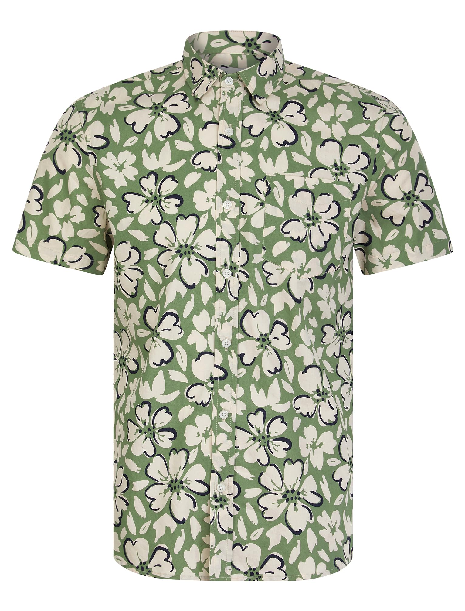Tokyo Laundry Men's Abstracto - Green Tropical Floral Print Cotton Short Sleeve Hawaiian Shirt