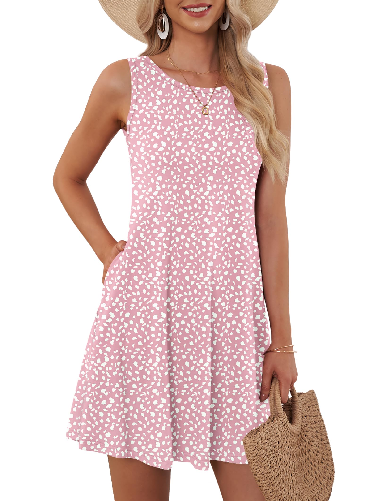 AUSELILY Womens Summer Dresses 2026 Casual Sleeveless Boho Floral Sundresses Beach Swimsuit Coverup with Pockets