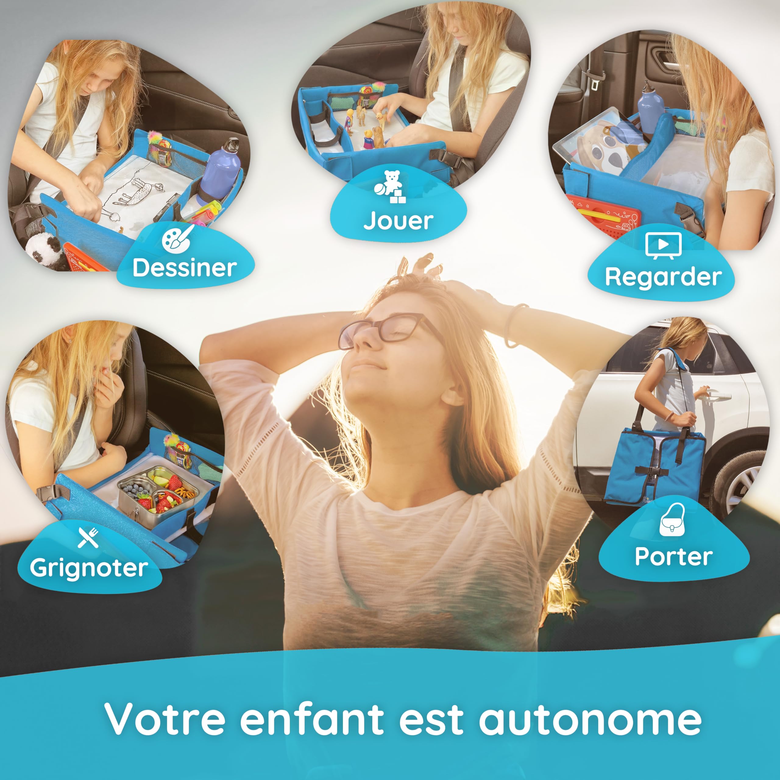 Mamas Reise Hacks Table de voyage pour enfant avec support de tablette et jeux de voiture