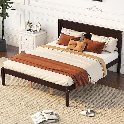 Miniatura 4 de Harper & Bright Designs Base de cama de madera tamaño Queen con cabecero y estribo, cama de plataforma tamaño Queen con soporte de listones de