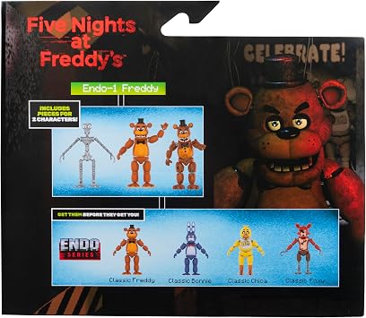 Five Nights at Freddy's - FNF0074-15 cm büyük Endo koleksiyon figürü: Klasik Freddy ve Korku Freddy kostümleri ile iskelet figürü, mafsallı figür