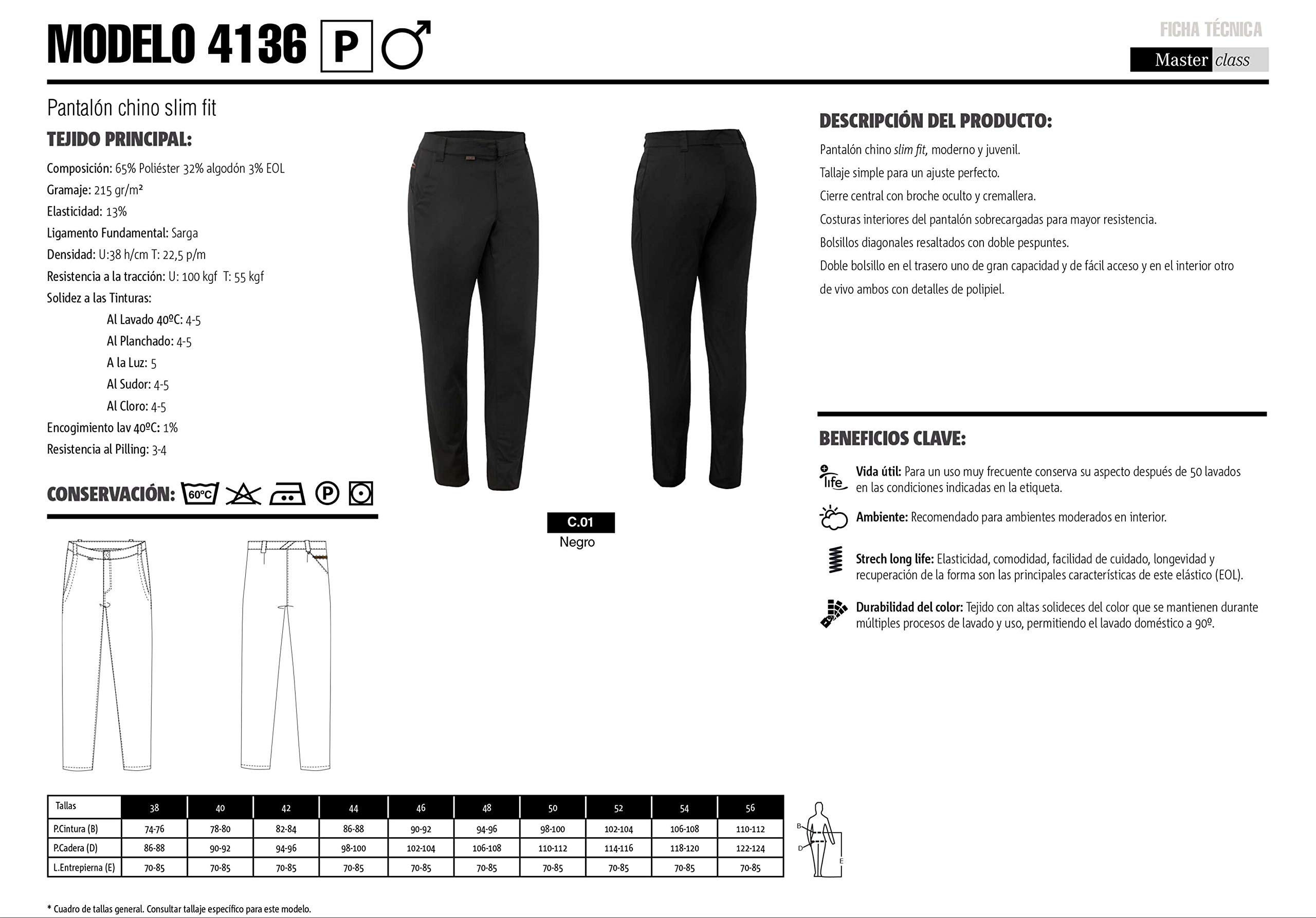 Pantalón Largo de Cocinero Hombre Tipo Chino. Ropa Cocina/Hostelería. Ref: 4136