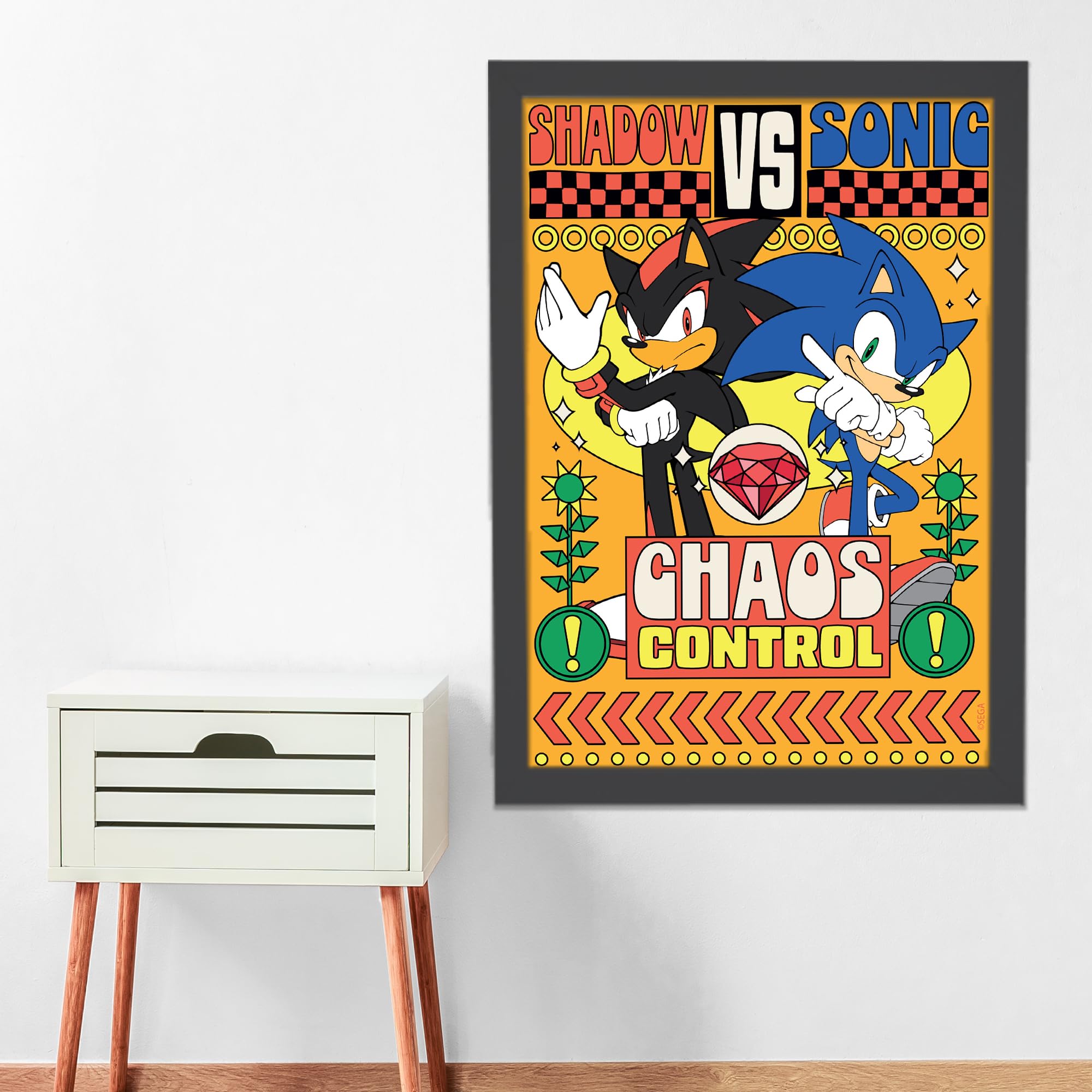 Themed Multicolour Sonic The Hedgehog Print - Sonic Vs Shadow Chaos Control Poster Wall Art (42Cm X 59.4Cm - A2)