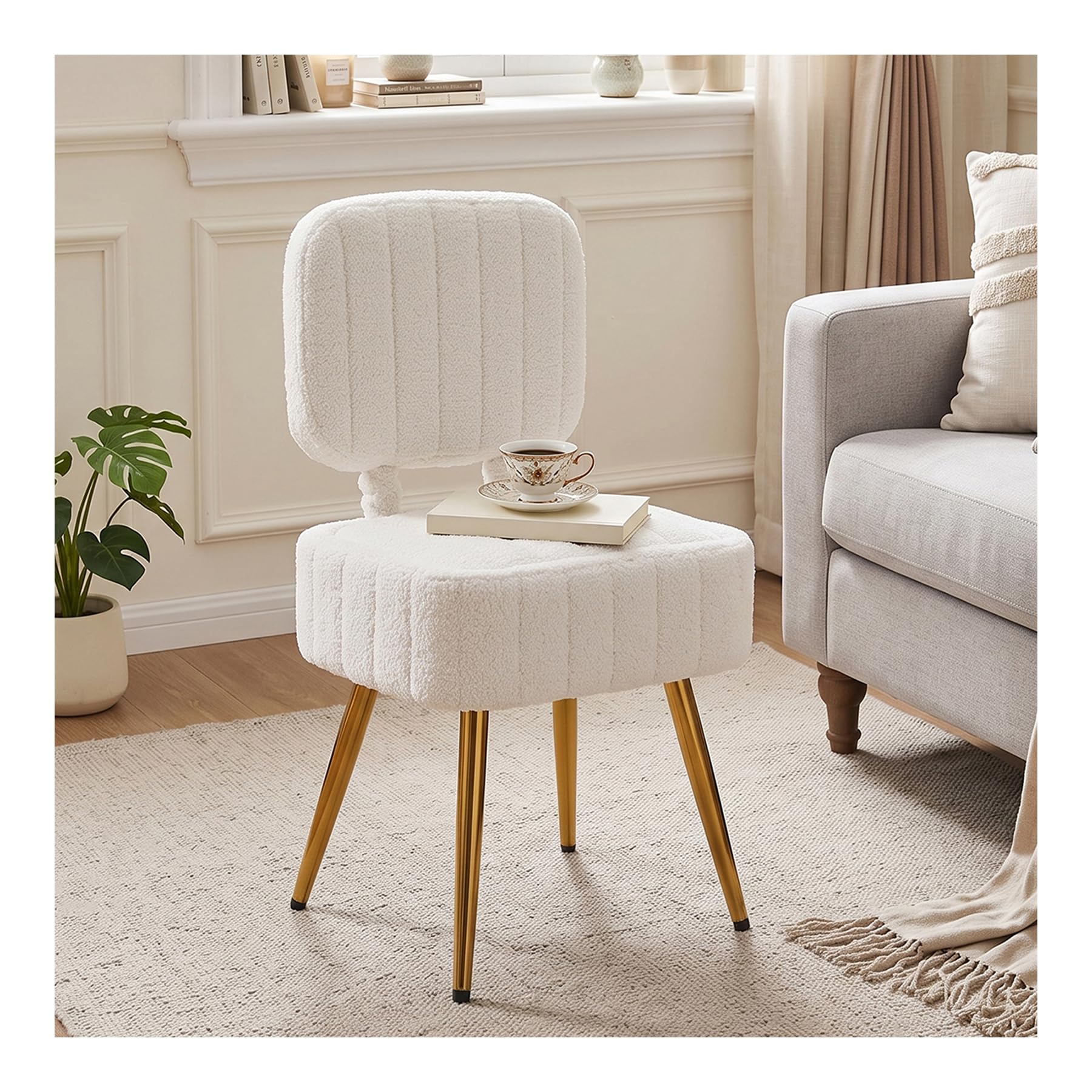 INMOZATA Teddy Storage Foot Stool Foldable Backrest Dressing Table Stool