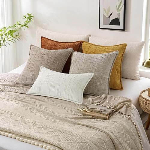 Miniatura 6 de decorUhome Juego de 2 fundas de almohada de felpilla de 12 x 20 pulgadas, fundas decorativas de textura gruesa y neutra con diseño elegante para