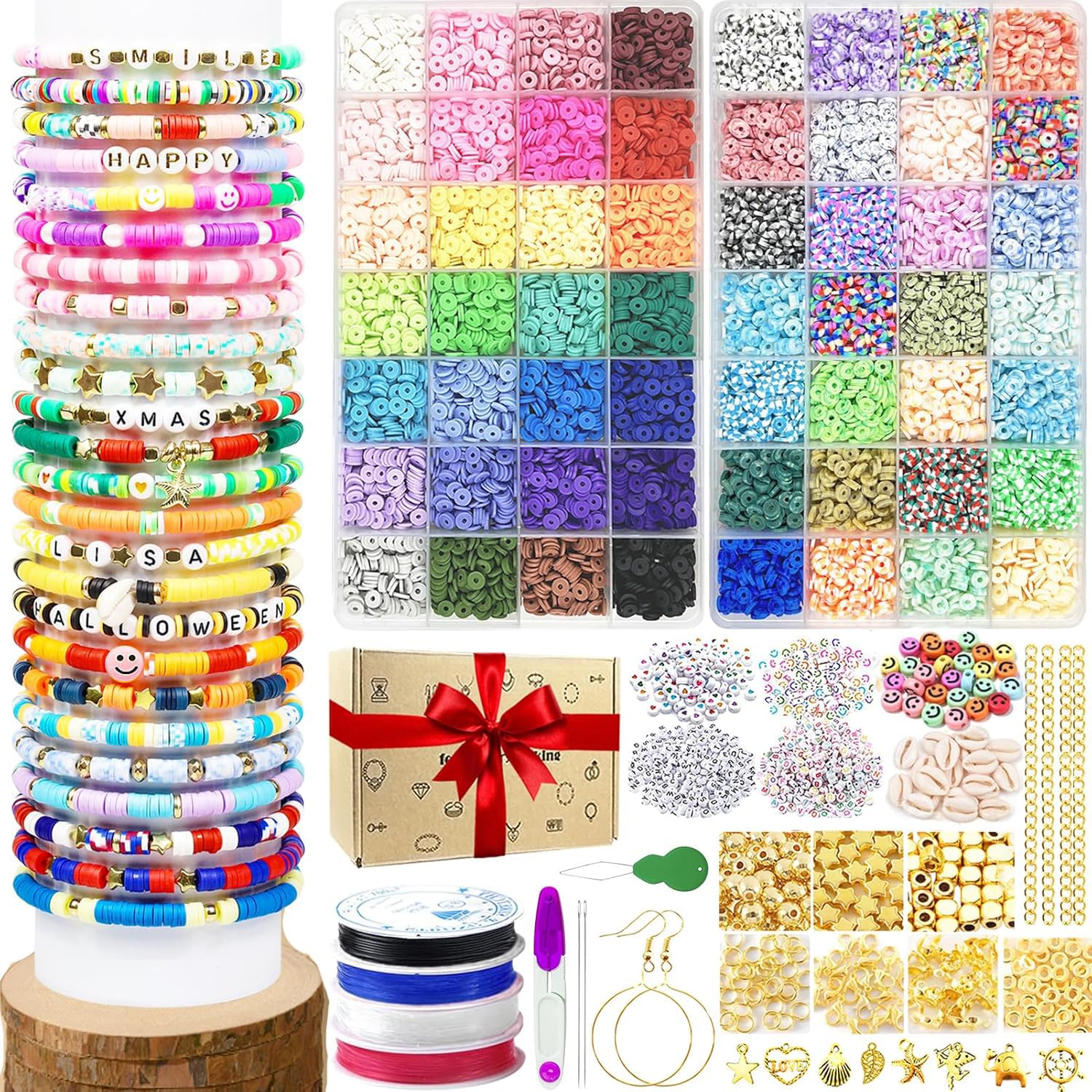 11788Pcs 56 Colori Perline per Braccialetti, 6mm Colorate, Kit per Bigiotteria Fai da Te, per Bambina, per Collane con Lettere Ciondolo Charms