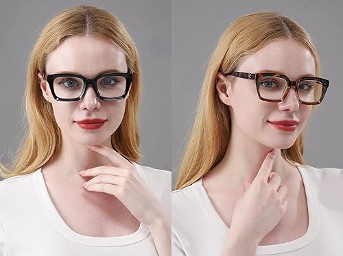 Miniatura 4 de REAVEE Paquete de 2 elegantes lentes Oprah de gran tamaño con bloqueo de luz azul para computadora para mujeres y damas, sin receta (negroleopardo,