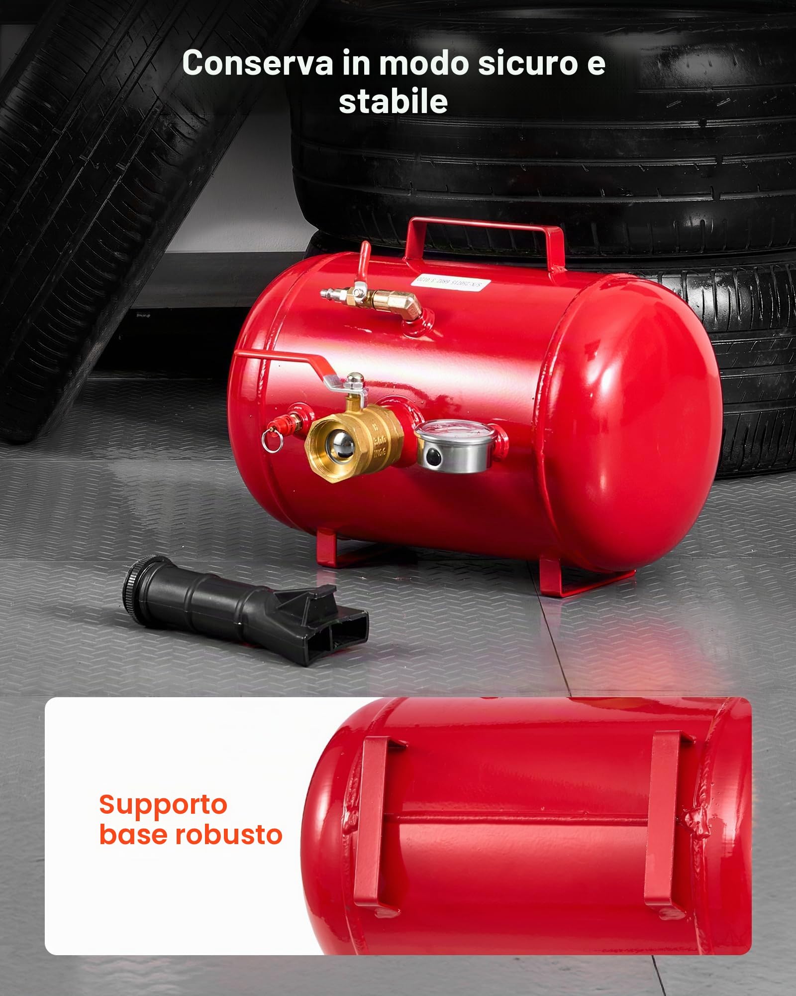 VEVOR Attrezzo per Gonfiaggio Pneumatici per Impieghi Gravosi, 0,6 a 0,8 MPa, 18,9 L Gonfiatore per Sedili con Grilletto Pneumatico per Pick-Up, Camion, ATV, Jeep, Furgone, Trattorino, Camper, Rosso