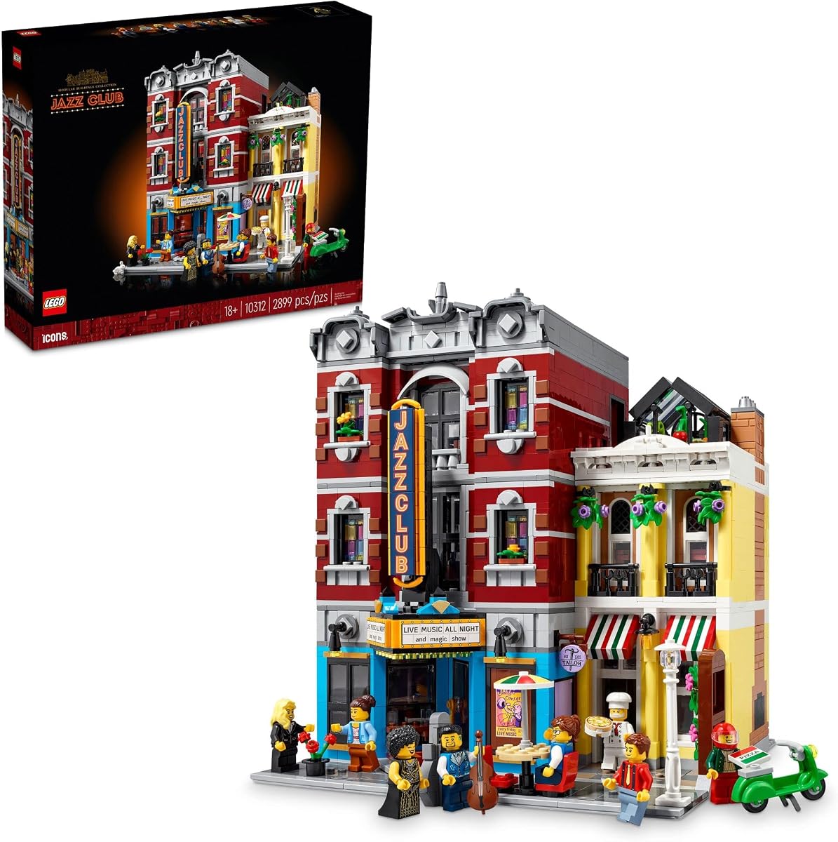 Icons Jazz Club 10312 Set de construcción para adultos y adolescentes, un regalo coleccionable para músicos, amantes de la música y fanáticos del jazz, incluye 5 habitaciones detalladas dentro del lugar de música y 8 minifiguras