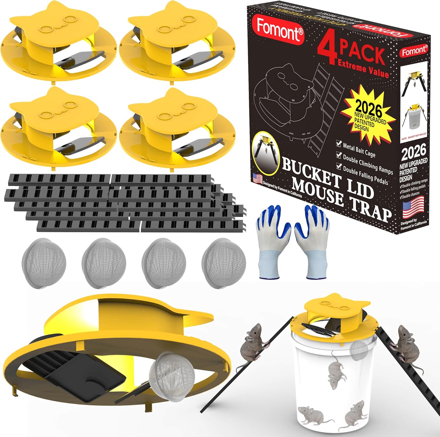 2026 Optimized Upgrade Mouse Rat Trap Bucket Lid-Metal Bait Cage-AutoReset-Fit 5 Gal Bucket
