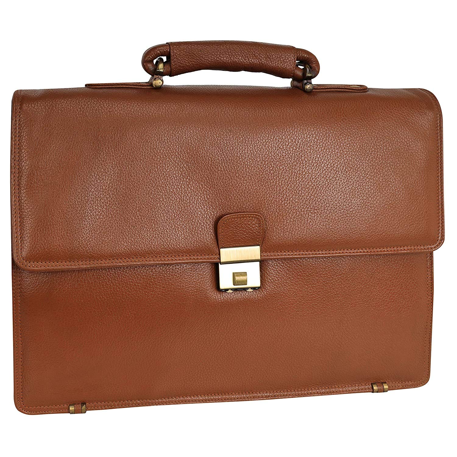 Reo Leather | Leather Office Messenger Bag for Men |15.6'' Laptop Compartment| |Expandable Features| Cross Body Shoulder Strap | 3 Digit No. Lock Closure | 22 Liters (Black) (Tan)