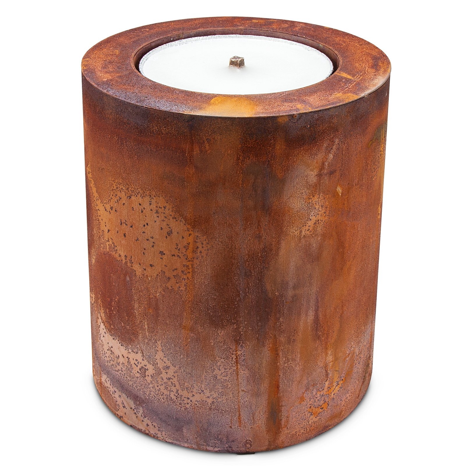 Scheulen Cilindro Metal Oxidado, Incluye Cuenco de Llamas Diámetro 26 cm/30 cm