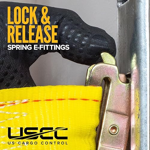 Miniatura 5 de US Cargo Control Correas de trinquete E-Track (paquete de 8), resistencia a la rotura de 4,400 libras, correas ETrack amarillas resistentes de 2