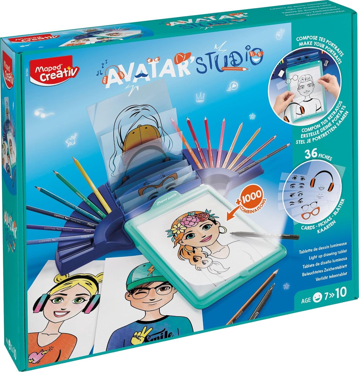 Maped - Children's Crafts - Avatar Studio - Creative Collection - Coloring Light Box - Includes Drawing Machine with Light and 36 Tracing Templates - Tracing & Coloring Avatars