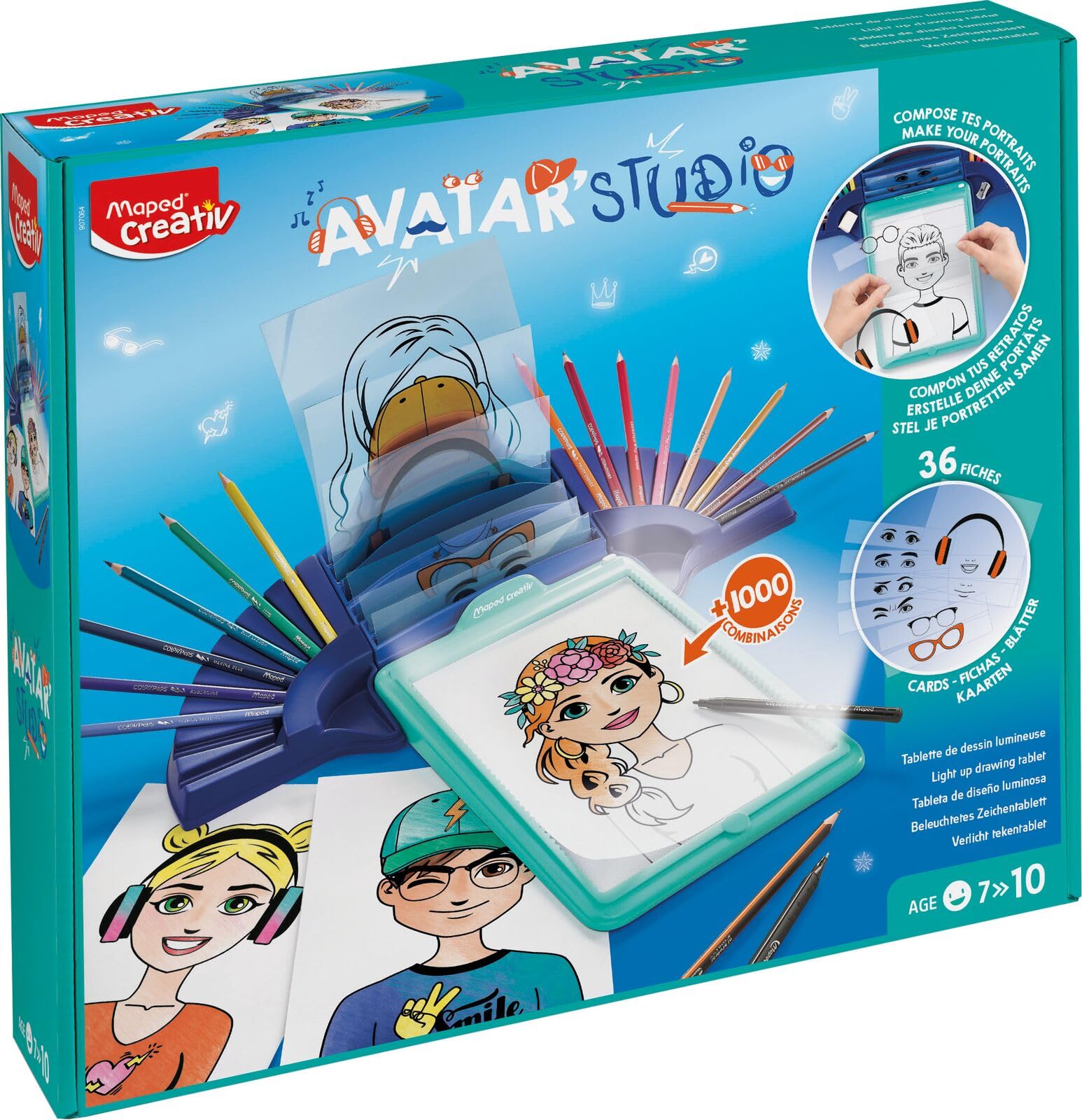 Maped Avatar Estudio Caja de Luz Creativa - Set de Manualidades para Niños con Luz LED y 36 Plantillas para Calcar y Colorear - Fomenta la Motricidad y Creatividad - Ideal para Dibujar Avatares
