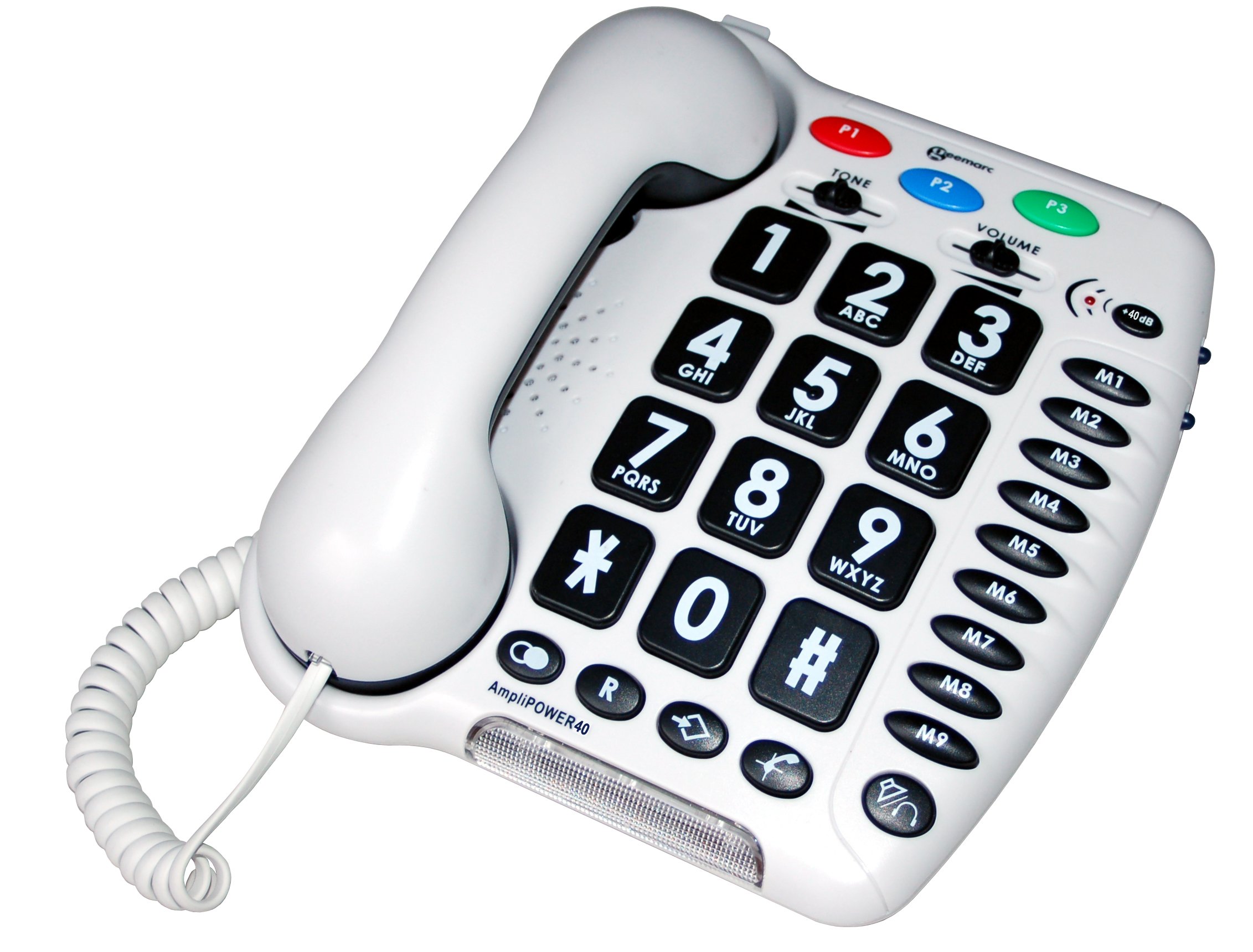 Geemarc Amplipower 40 - Telefono a Filo con Volume di Ricezione Amplificato, Tasti Grandi e Suoneria Potente - Ideale per Anziani e Ipoacusici - Versione IT