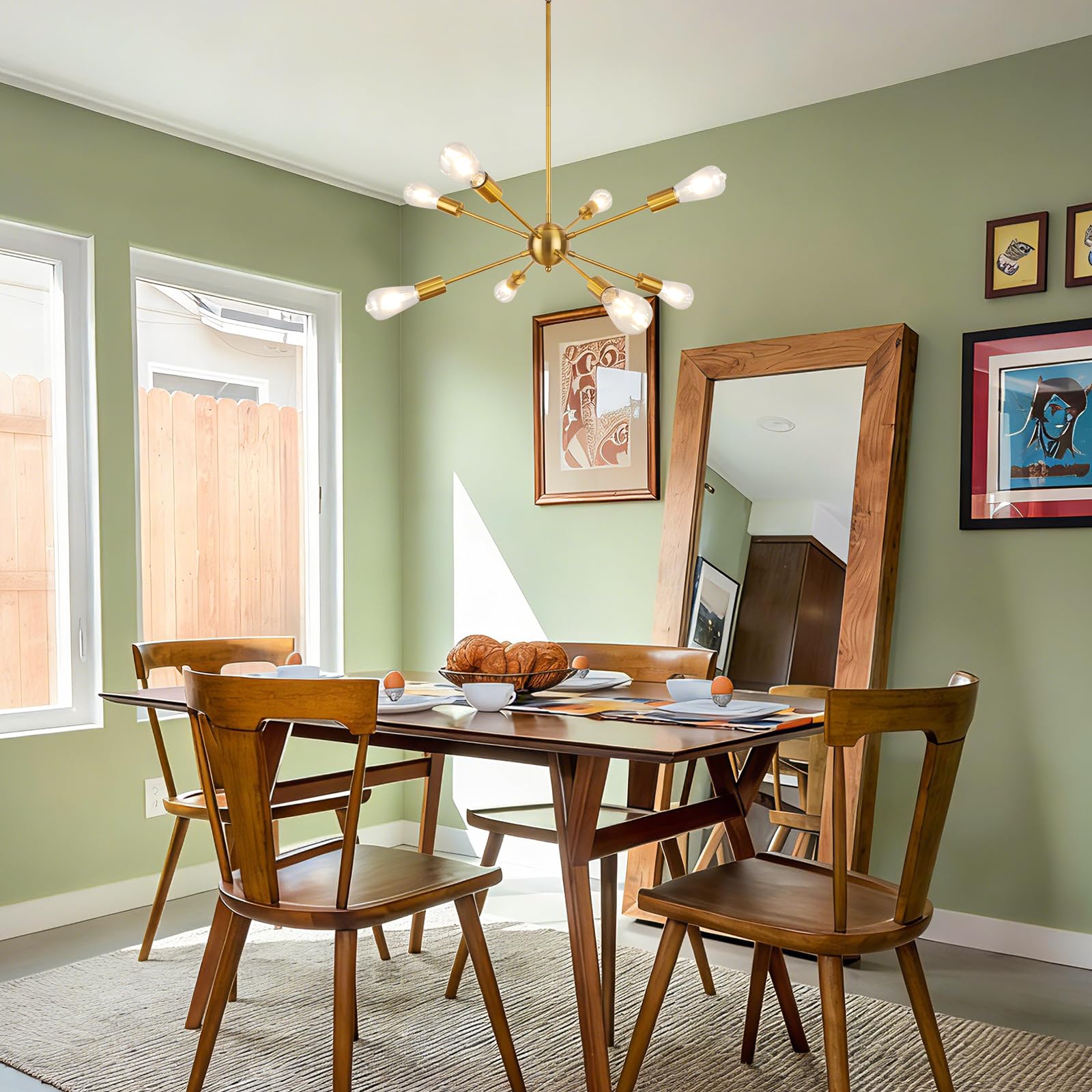 GOLD KING ロングワンマン灯 Garwarm 8-Light Sputnik Ceiling Light Modern Semi Flush Mount