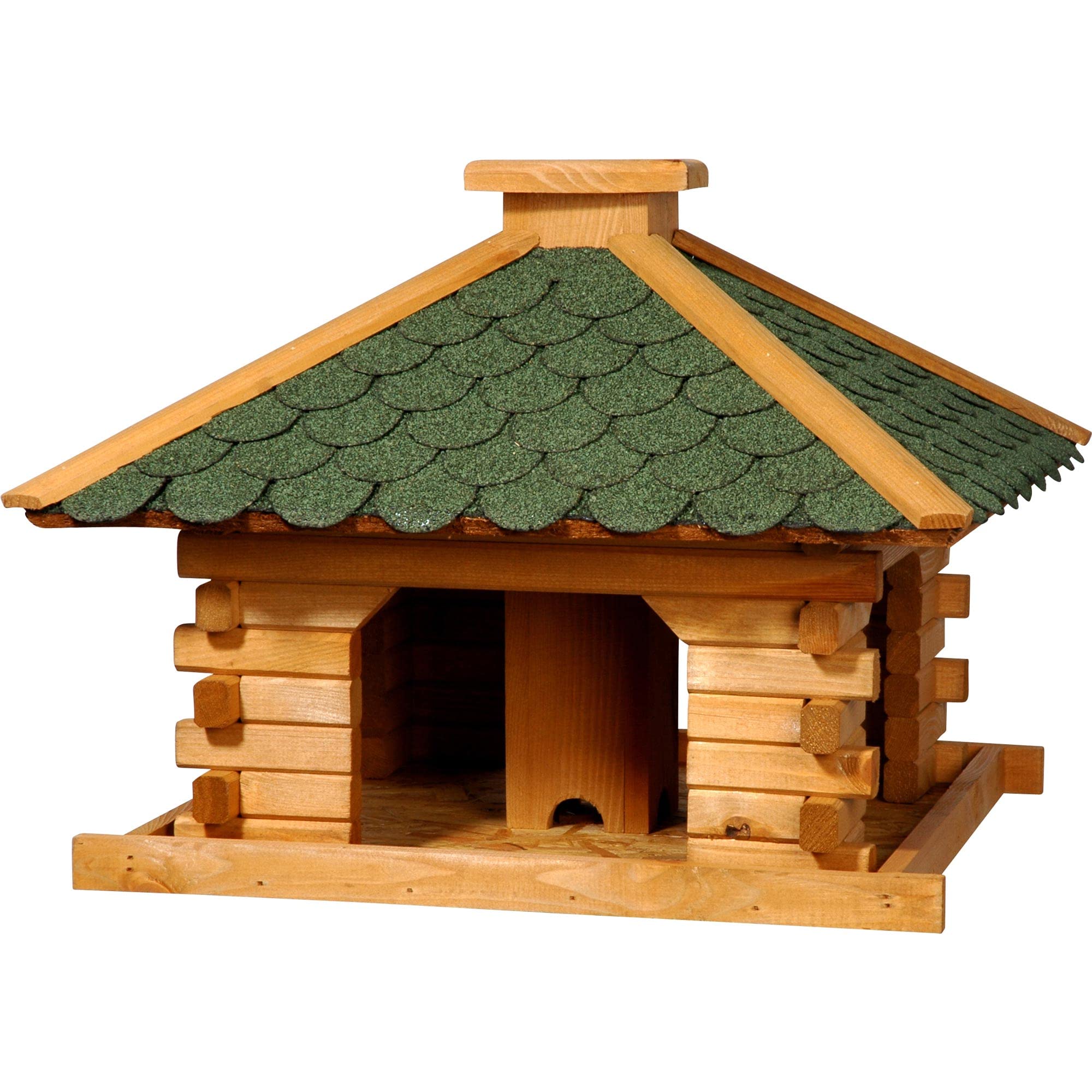dobar 45320e Mangiatoia casa rustici in stile blocco casa con tetto in bitume, Casetta per uccelli con fodera Silo integrato, pino verde, XL, Verde