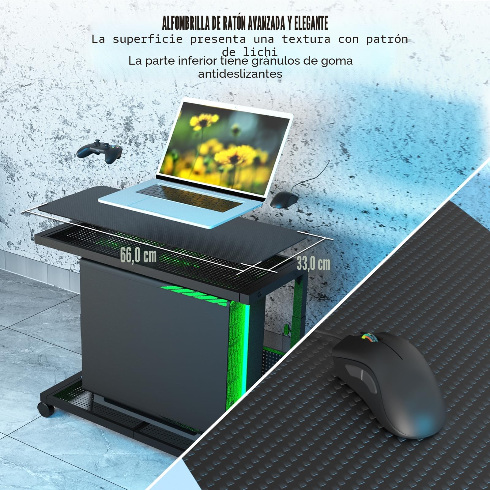 Moricher - Soporte para torre de computadora - Altura ajustable de 2 niveles ATX-Case, soporte para PC, estante para impresora, tablero de clavijas con ruedas giratorias y alfombrilla de ratón para