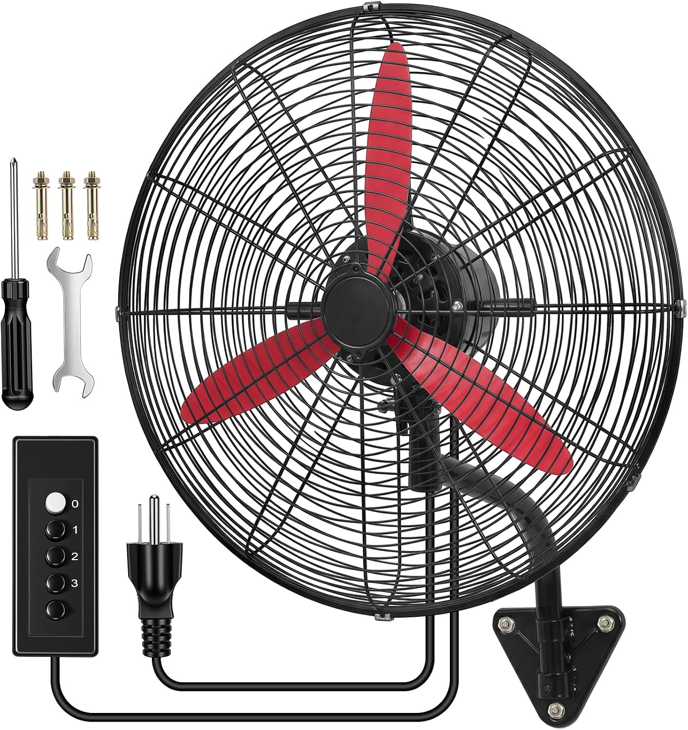 Aurelema 1 Set 22 Inch Wall Mount Fan Oscillating Industrial Heavy Duty Metal 3 Speed Red Blade Fan, 7500 CFM, with Powerful Cooling, for Commercial Residential Garage Warehouse Workshops Factory