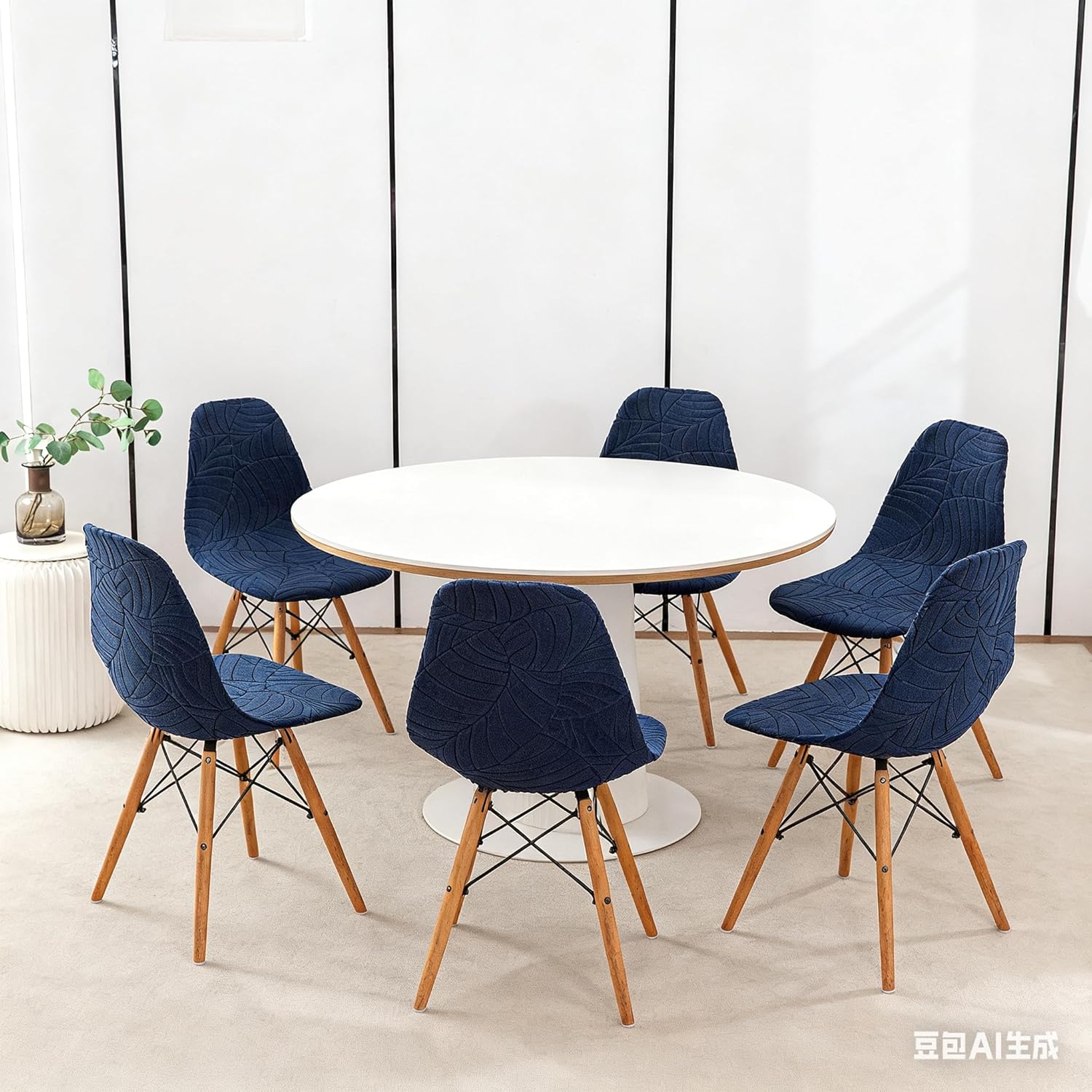 Dining Chair Covers Set of 6, Mid Century Modern Dining Room Chair Covers Jacquard Shell Chair Cover, Stretchable Armless Chair Slipcover for Kitchen, Office, Dining Room and Living Room