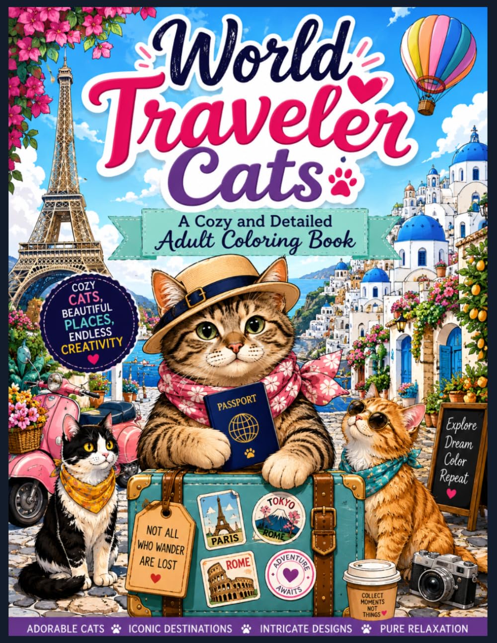 World Traveler Cats: A Cozy and Detailed Adult Coloring Book