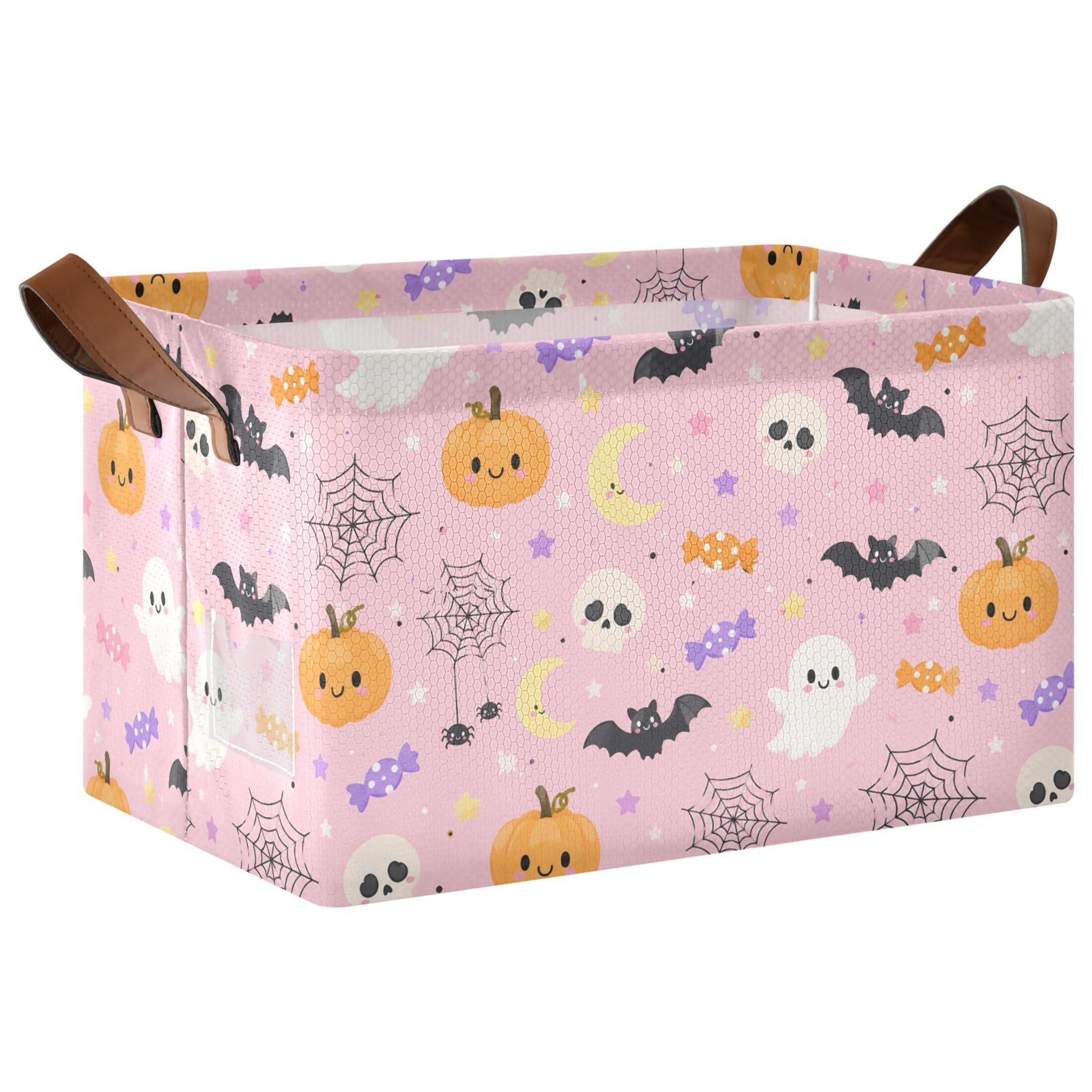 Kutsu Ghosts Foldable Storage Basket Collapsible Bin With Handles For Shelves