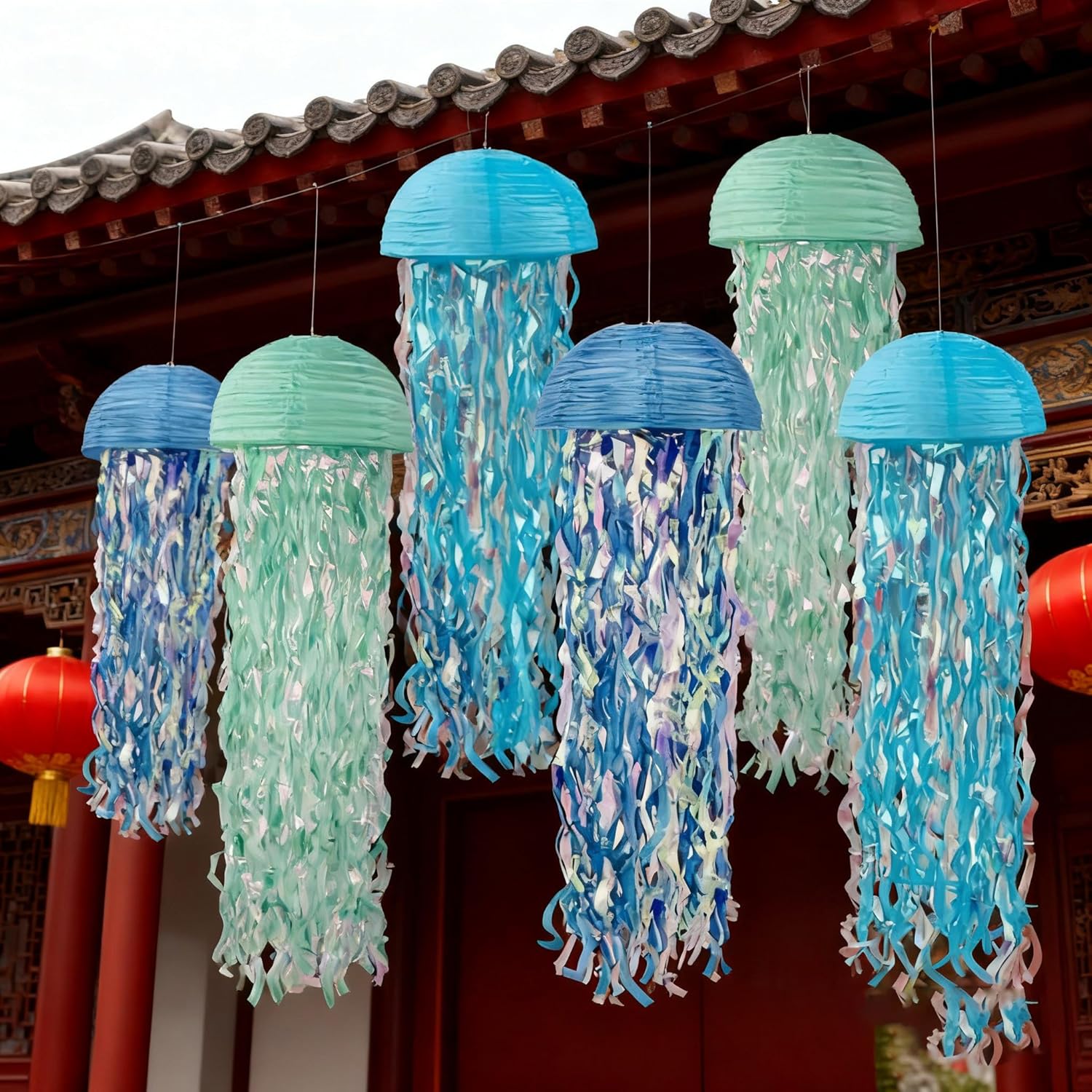 Jellyfish Paper Lanterns, Hanging Jellyfish Paper Lanterns, Used for Mermaid Birthday Parties, Mermaid Baby Shower Decorations, Classroom Paper Lanterns，Halloween Decorations