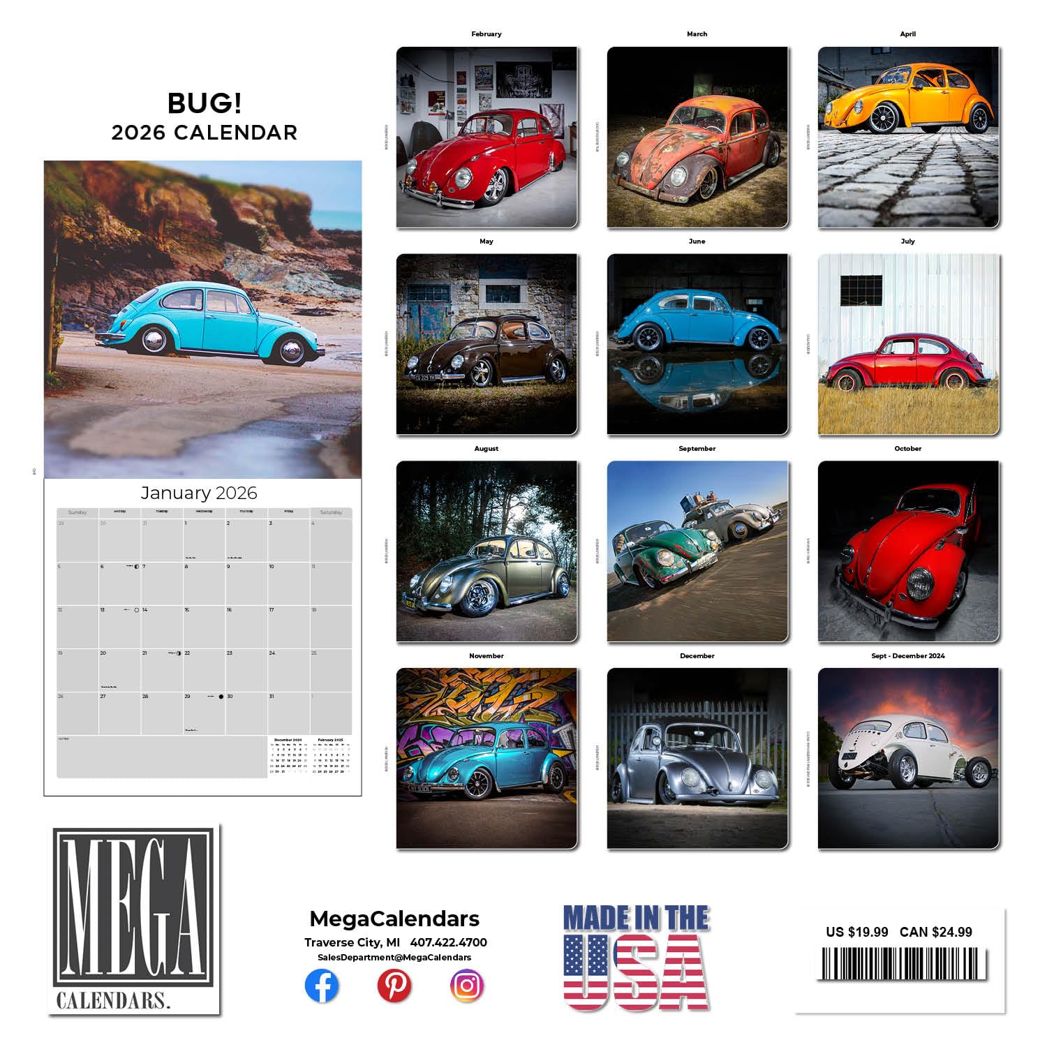 2026 Beetle Calendar - Tribute Classic Car Monthly Planner - 16
