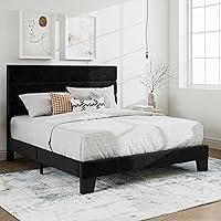 Vista 3 de SHA CERLIN Queen Platform Bed Frame with Velvet Upholstered Headboard, Mattress Foundation with Strong Wooden Slats Support, No Box Spring Needed