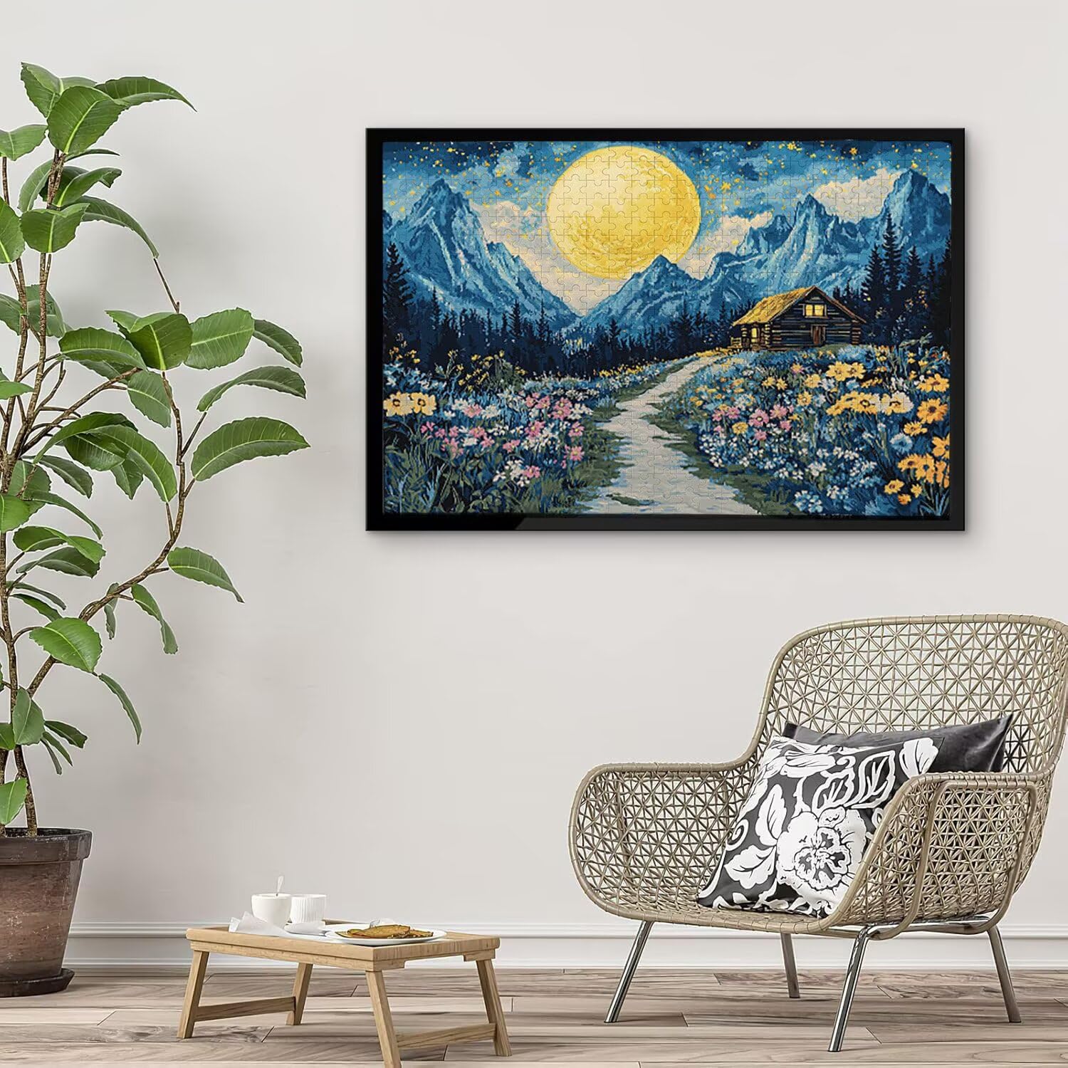 Puzzle de Madera para Adultos 1000 Piezas - Cielo estrellado Mar de flores, Obra de Arte de Juego de Rompecabezas para Adultos, Puzzle de Impresión de Alta Definición Multicolor, Creativo Regalo d-844