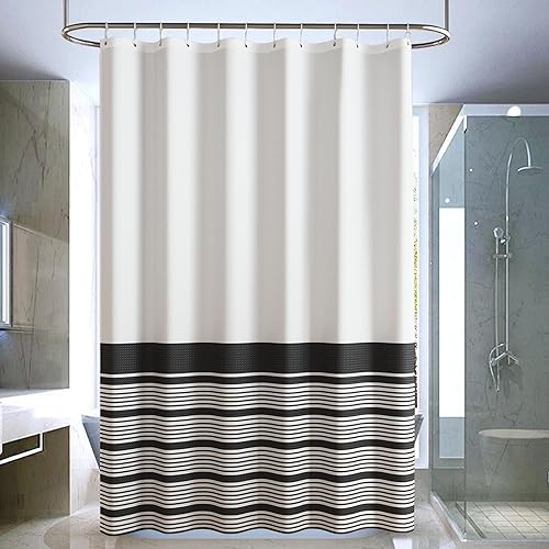Miniatura 7 de Cortinas de ducha clásicas a rayas blancas y negras, moderna cortina de ducha de granja, 256 GSM, juego de cortinas de ducha de tela de gofre