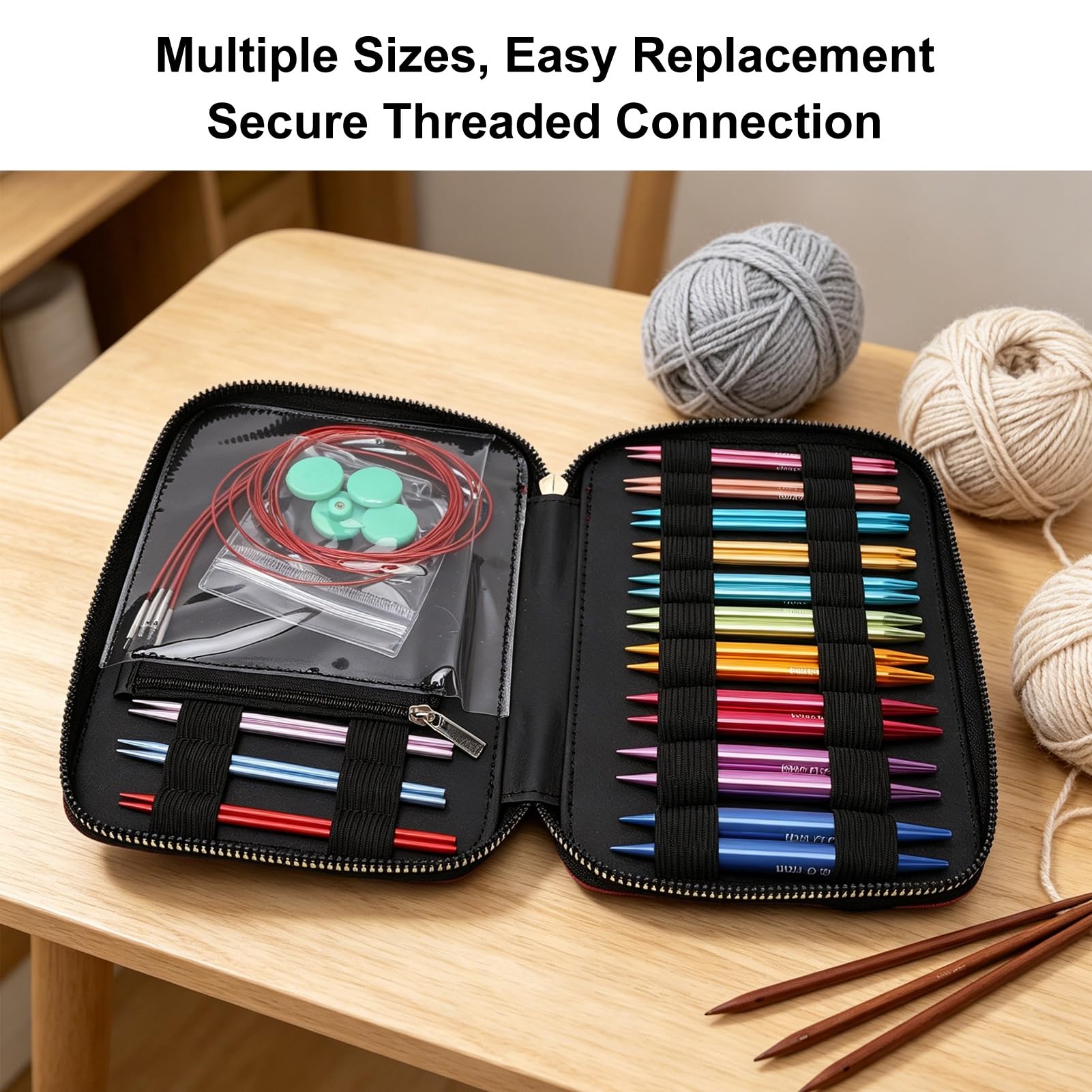 banapoy Juego de Agujas de Tejer Circulares Intercambiables, 13 Pares de Agujas y Cables de Tejer de Aluminio de Colores con Conexión Roscada Segura, Herramientas de Circulares para Manualidades