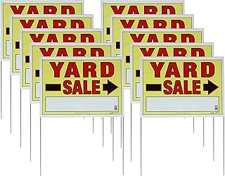 3935 Yard Sale, Assembled with metal U-Stake, Double Sided, 32" x 22" (Including Stakes), 10 Pack, Neon Yellow