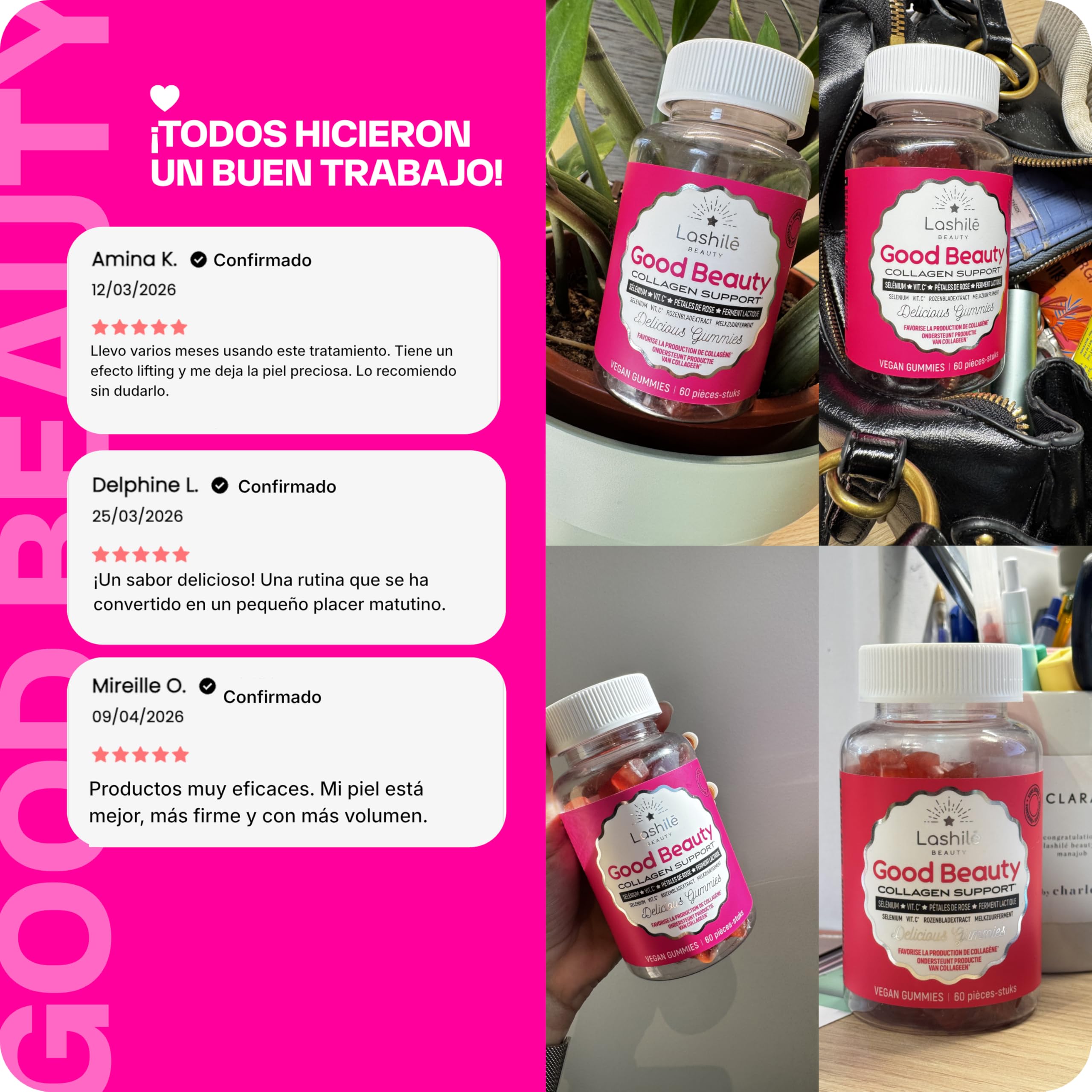 Lashilé Beauty - Complementos Alimenticios - Potenciador de colágeno - Good Beauty - Selenio, Vitamina C, Fermento láctico, Ácido hialurónico - 60 Gummies