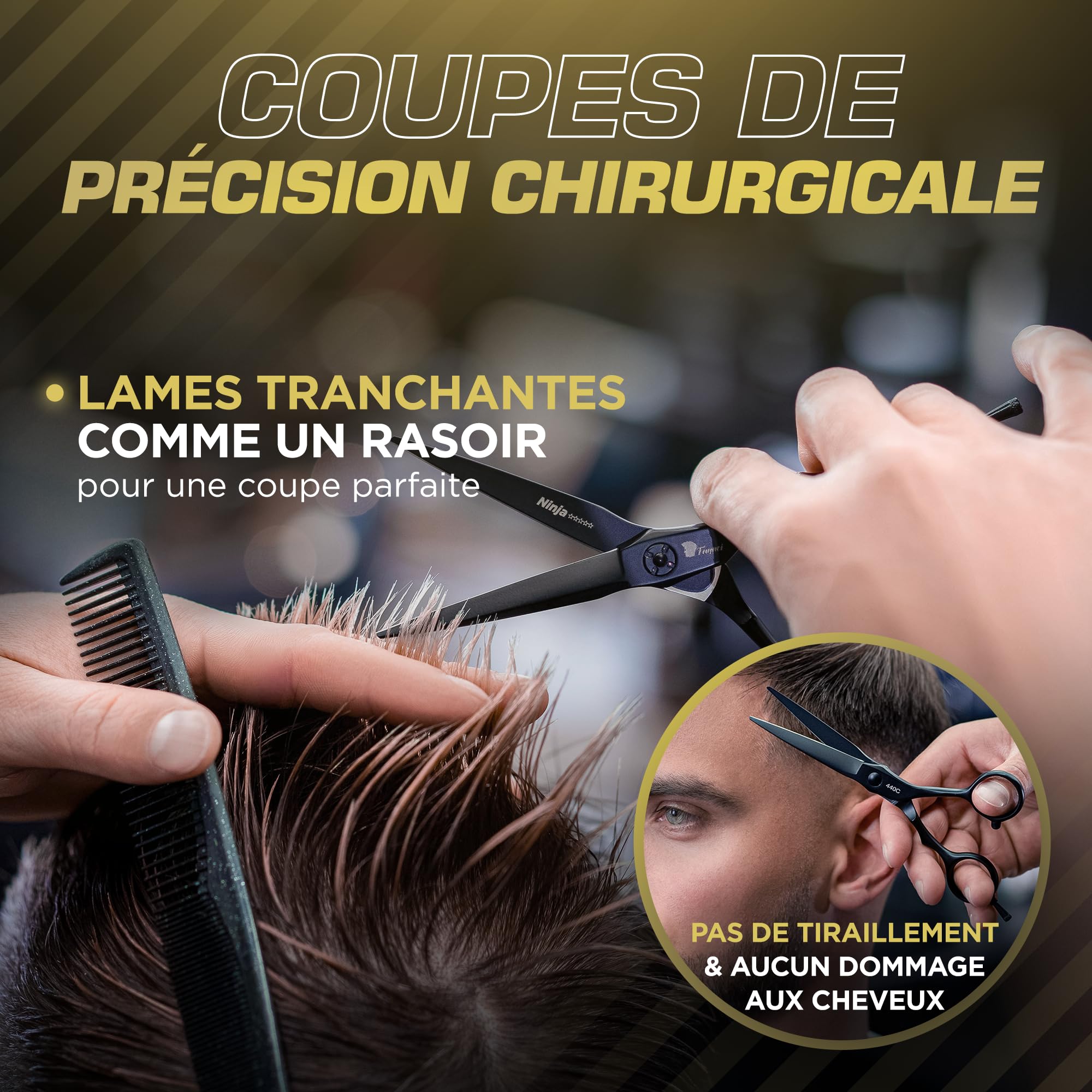 Fagaci Ciseaux Coiffure Professionnel 5.5 Pouces Acier 440C Pour une Précision Supérieure, Ciseaux Cheveux Lames Extrêmement Tranchantes, Netteté Durable