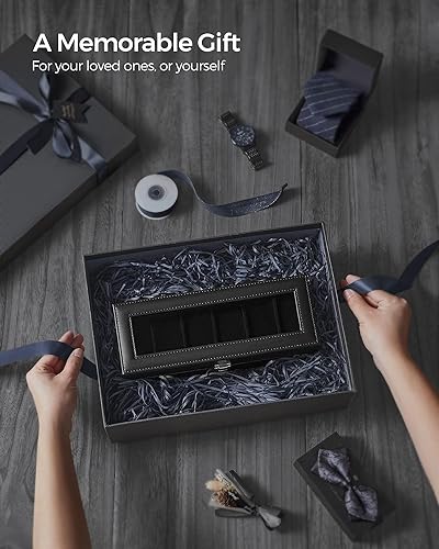 Miniatura 7 de SONGMICS Caja de reloj, caja de reloj de 6 ranuras con tapa de vidrio grande, almohadas extraíbles para reloj, organizador de caja de reloj, regalo