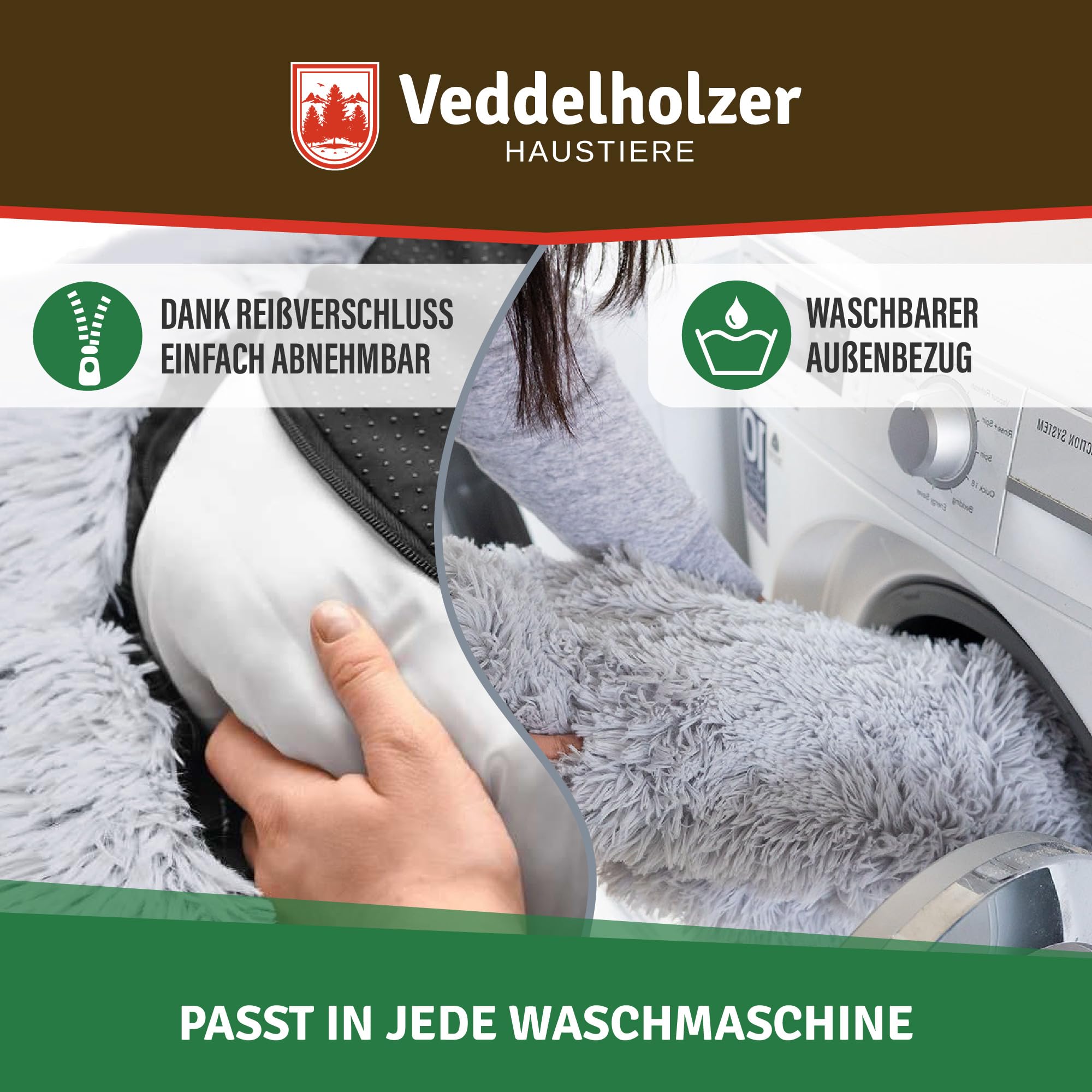 Veddelholzer Ø 100 cm (XL) Hellgrau Hundebett Katzenbett Hundekissen Hundebetten in mehreren Größen Hundebett große mittelgroße kleine Hunde waschbar in hellgrau und dunkelgrau für alle Hunde & Katzen