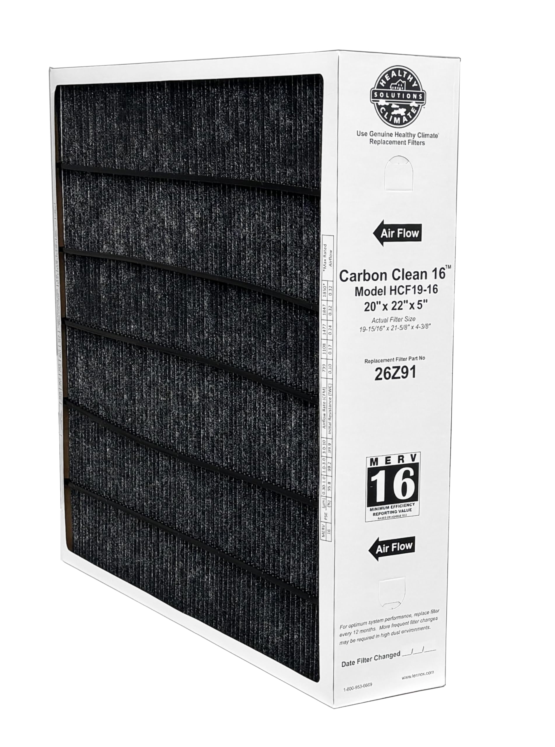 Lennox 26Z91-20" x 22" x 5" Healthy Climate Carbon Clean HCF19-16 Air Filter, MERV 16 (1-Pack)