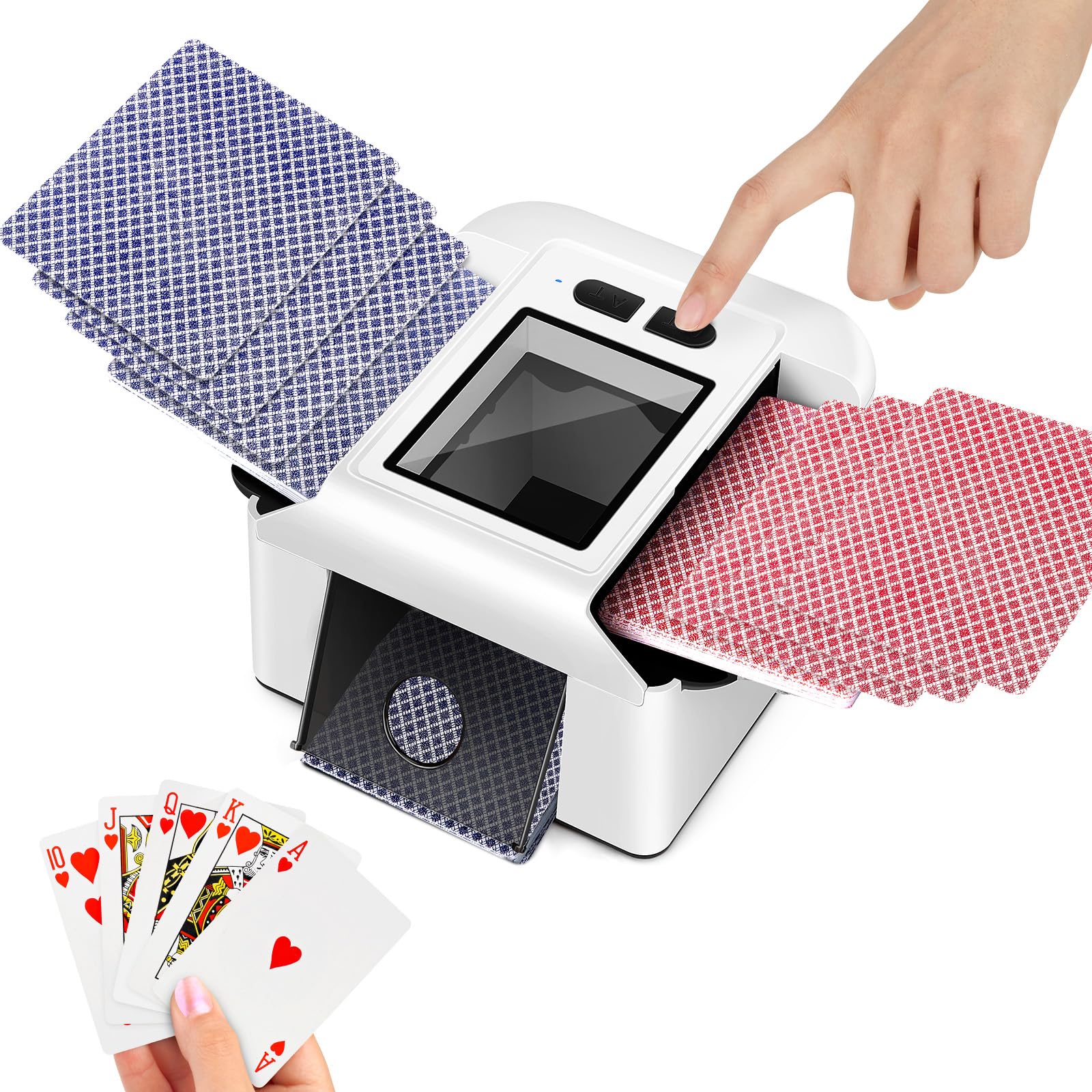 Fuutilake Automatic Card Shuffler for 1-2 Decks, Low Noise Electric Card Shuffler with AUTO & Manual Mode Portable Card Shuffling Machine with 2000mAh Battery for Different Card Sizes (White)