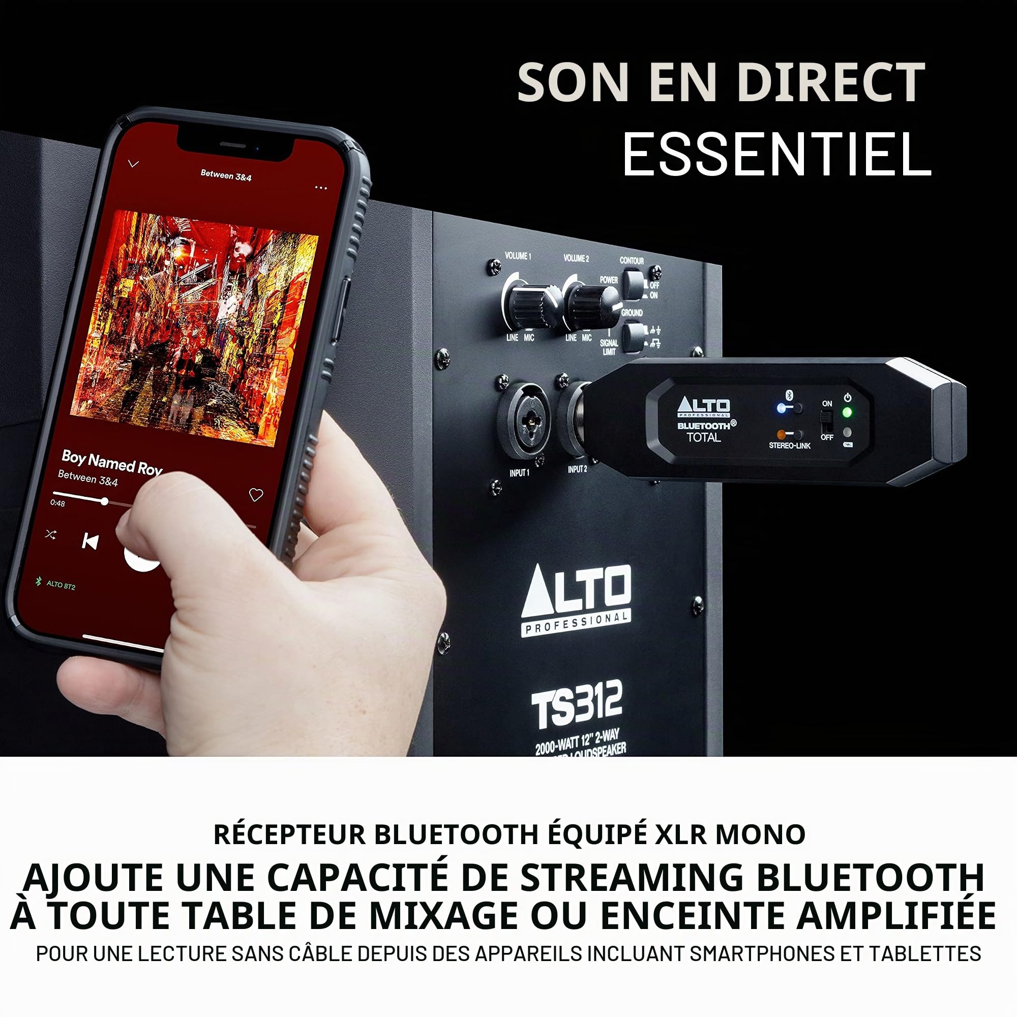 Bluetooth Total 2 - Récepteur Bluetooth XLR pour Tables de mixage et systèmes & Adam Hall Cables 4 Star YWMM 0180 - Câble Audio REAN Mini-Jack 3,5 mm stéréo vers 2 x XLR mâle 1,8 m