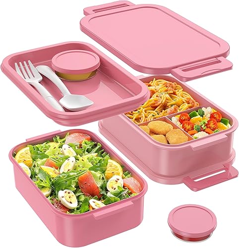 Jelife Lonchera Bento para adultos, 3 capas a prueba de fugas, apilable, caja Bento para adultos, 72 onzas, estilo grande, caja Bento para adultos
