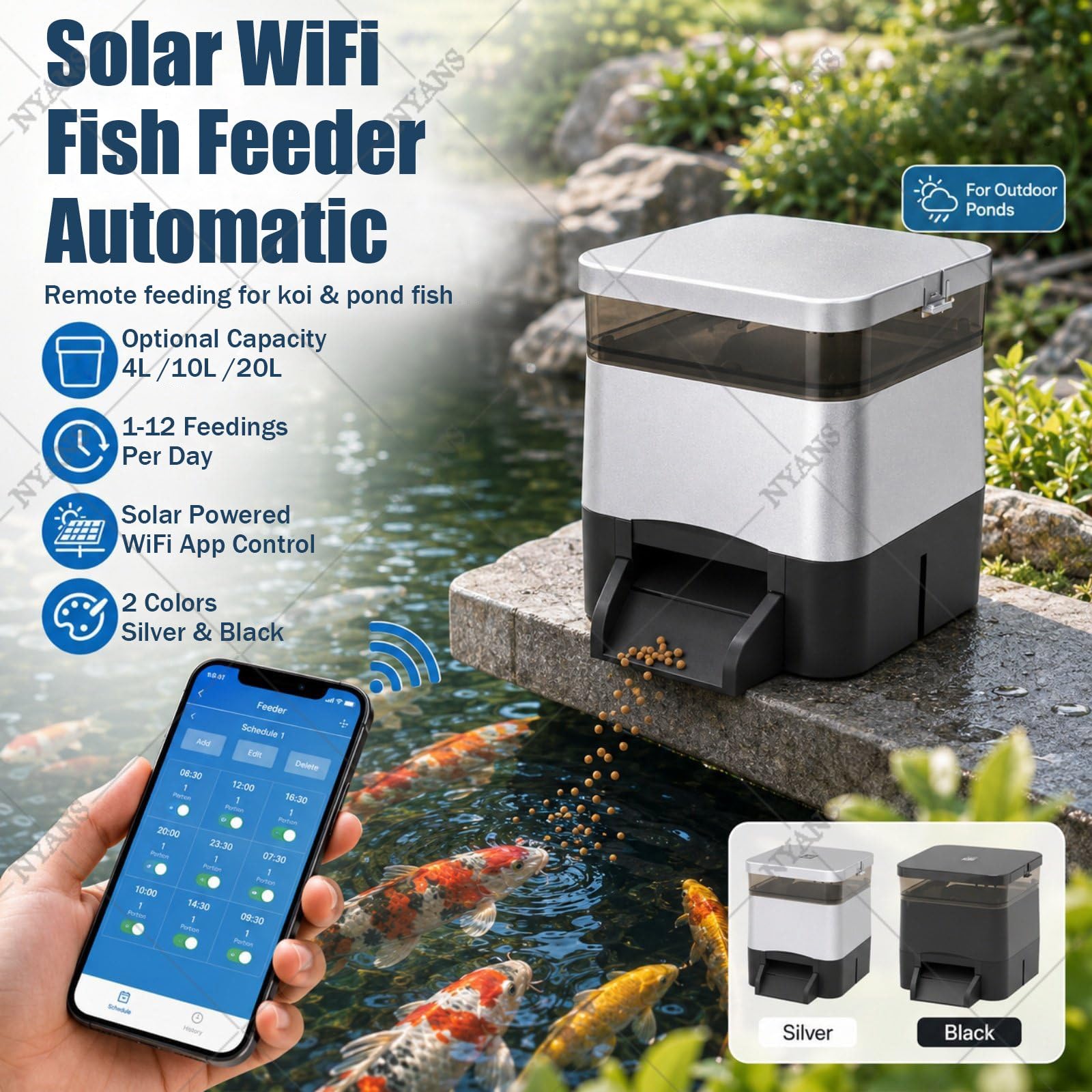 Karmnik z Timerem Do Akwarium, Wygodne Automatyczne Karmienie Black-10L